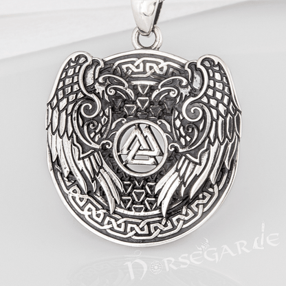 Handcrafted Ravens and Valknut Pendant - Sterling Silver