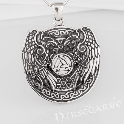 Handcrafted Ravens and Valknut Pendant - Sterling Silver