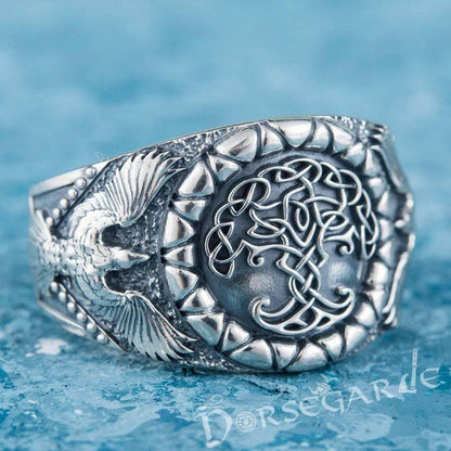 Handcrafted Ravens and Yggdrasil Ring - Sterling Silver
