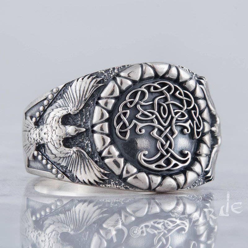 Handcrafted Ravens and Yggdrasil Ring - Sterling Silver