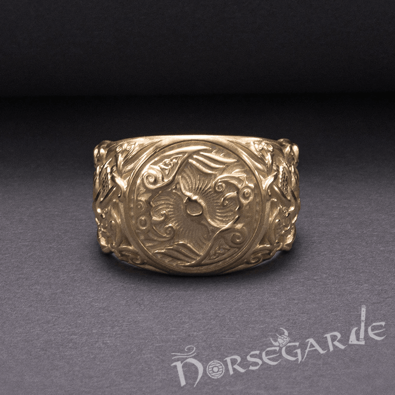 Handcrafted Ravens Mammen Style Ring - Gold