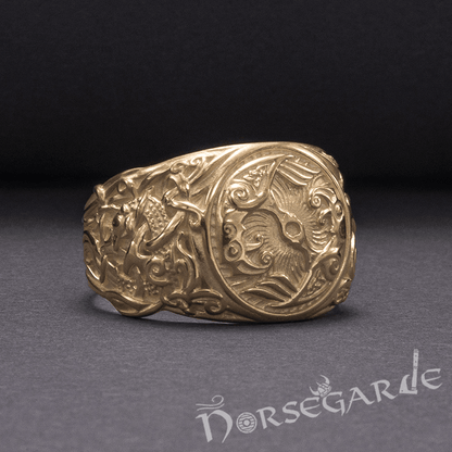 Handcrafted Ravens Mammen Style Ring - Gold