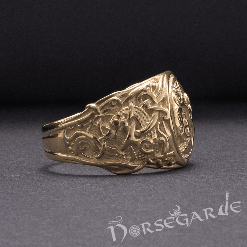Handcrafted Ravens Mammen Style Ring - Gold