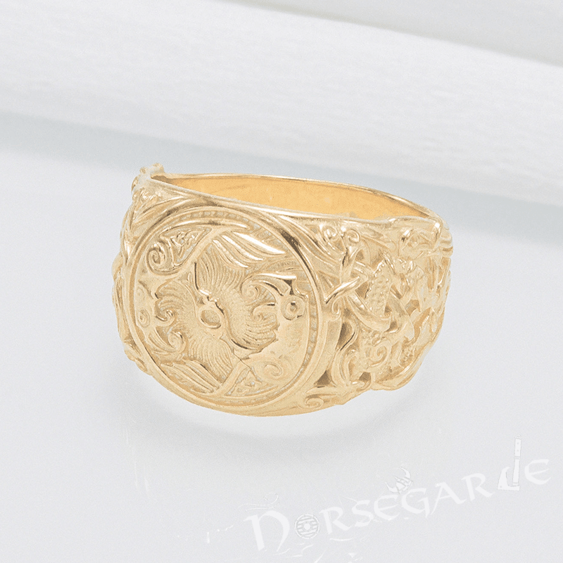 Handcrafted Ravens Mammen Style Ring - Gold