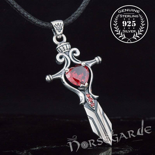 Handcrafted Red Stone Sword Pendant - Sterling Silver