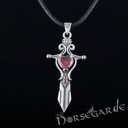 Handcrafted Red Stone Sword Pendant - Sterling Silver