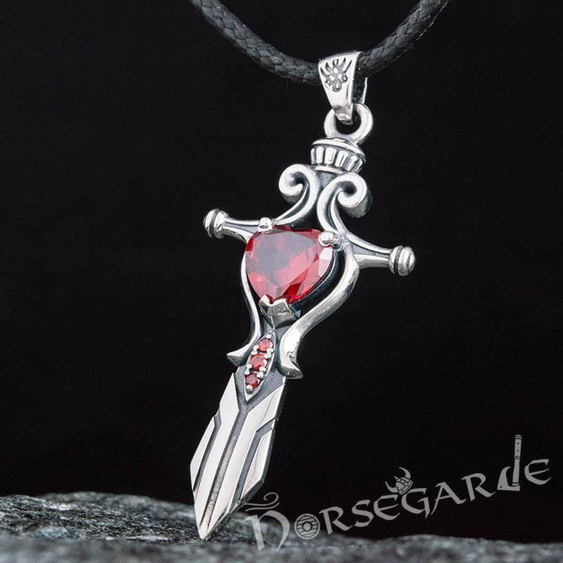 Handcrafted Red Stone Sword Pendant - Sterling Silver