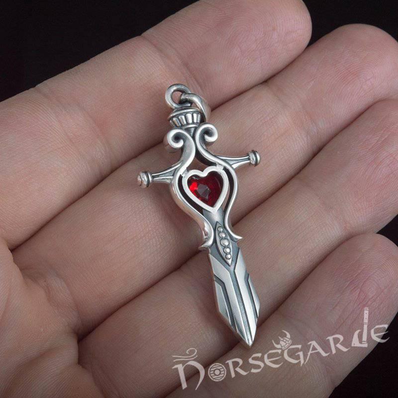 Handcrafted Red Stone Sword Pendant - Sterling Silver