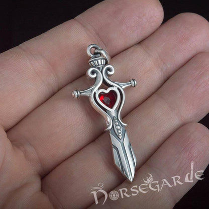 Handcrafted Red Stone Sword Pendant - Sterling Silver