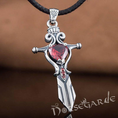 Handcrafted Red Stone Sword Pendant - Sterling Silver