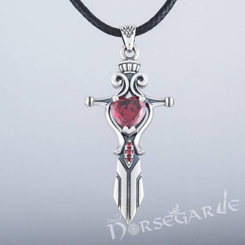 Handcrafted Red Stone Sword Pendant - Sterling Silver