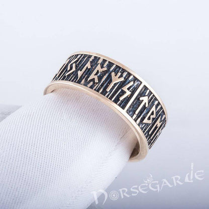 Handcrafted Rimmed Elder Futhark Runic Band - Bronze