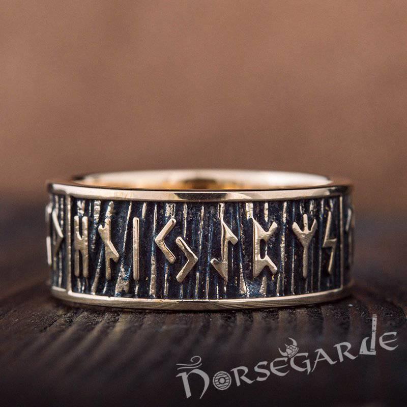 Handcrafted Rimmed Elder Futhark Runic Band - Bronze