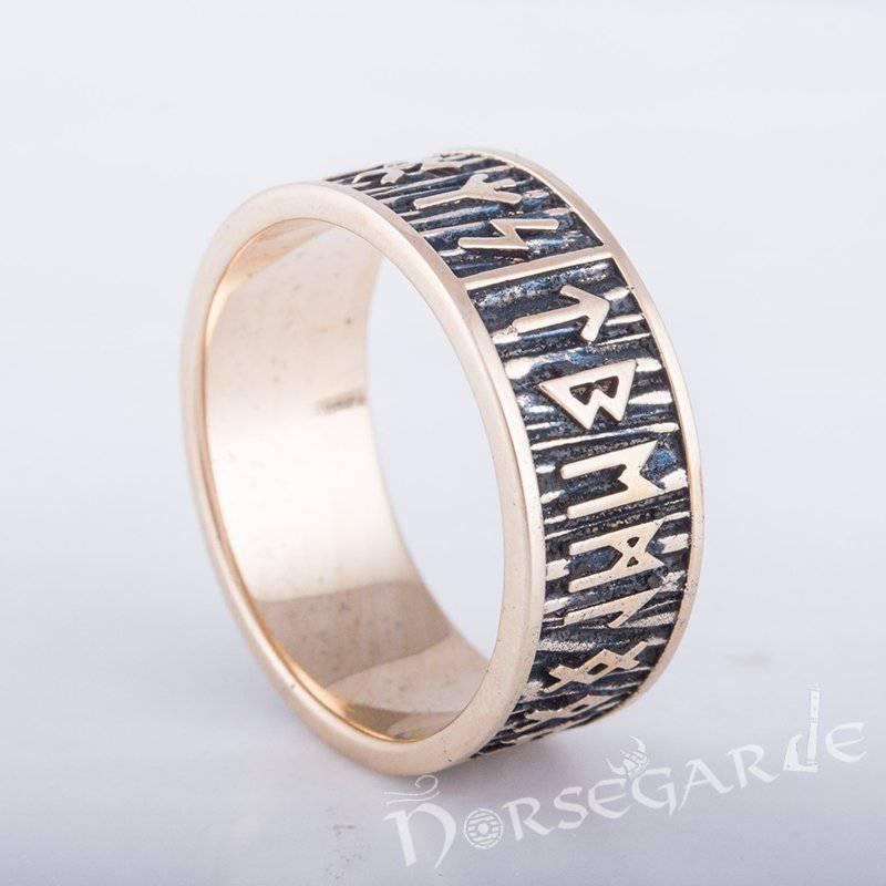 Handcrafted Rimmed Elder Futhark Runic Band - Bronze