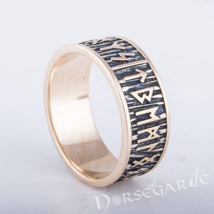 Handcrafted Rimmed Elder Futhark Runic Band - Bronze