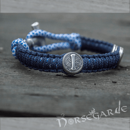 Handcrafted River Paracord Bracelet with Mjölnir and Runes - Sterling Silver