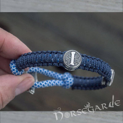 Handcrafted River Paracord Bracelet with Mjölnir and Runes - Sterling Silver