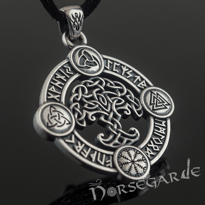 Handcrafted Rune Circle with Celtic Yggdrasil - Sterling Silver