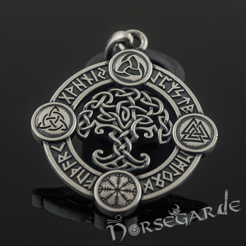 Handcrafted Rune Circle with Celtic Yggdrasil - Sterling Silver