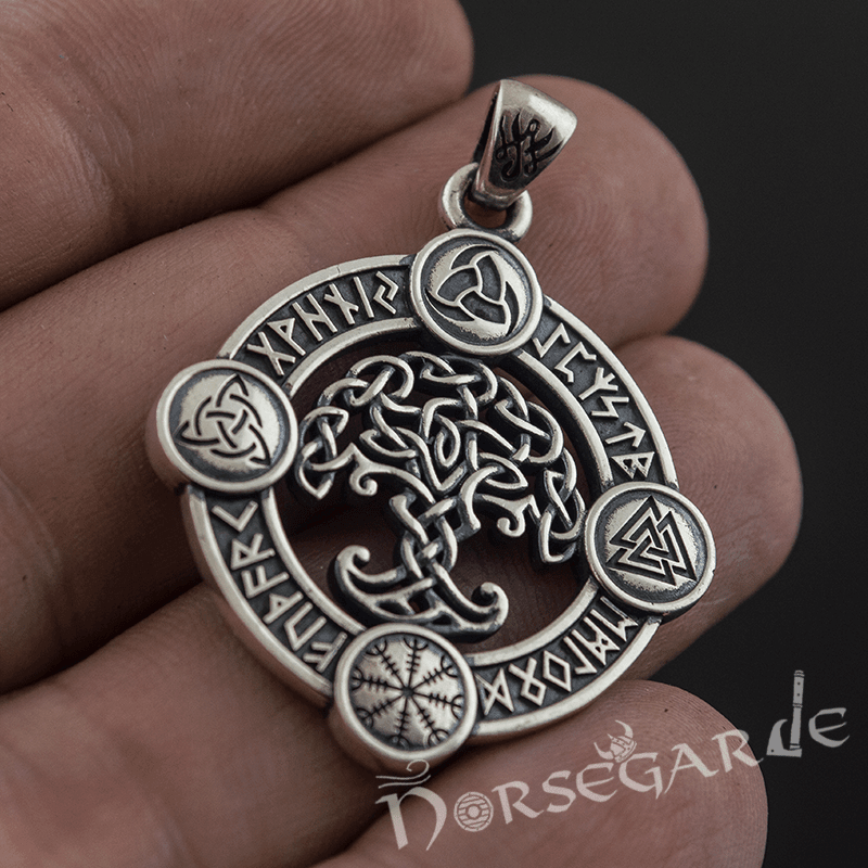 Handcrafted Rune Circle with Celtic Yggdrasil - Sterling Silver