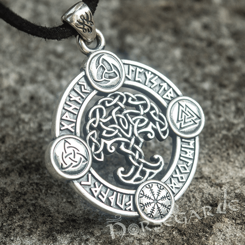 Handcrafted Rune Circle with Celtic Yggdrasil - Sterling Silver