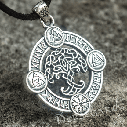 Handcrafted Rune Circle with Celtic Yggdrasil - Sterling Silver