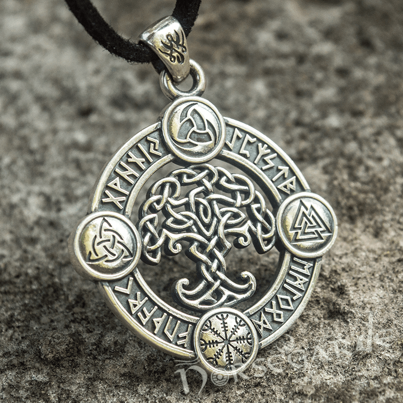 Handcrafted Rune Circle with Celtic Yggdrasil - Sterling Silver