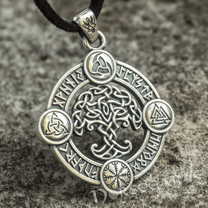 Handcrafted Rune Circle with Celtic Yggdrasil - Sterling Silver