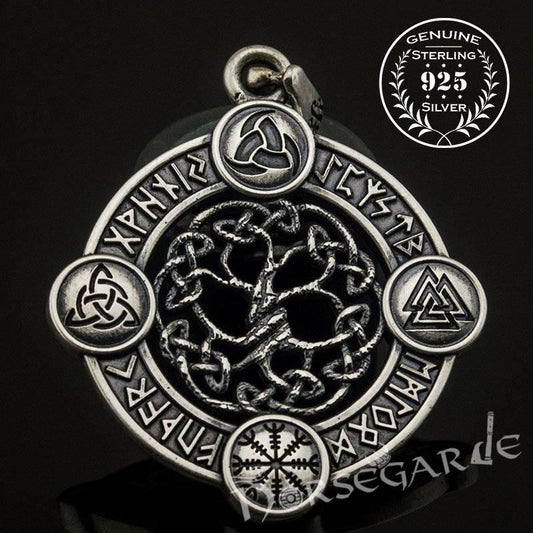 Handcrafted Rune Circle with Entwined Yggdrasil - Sterling Silver