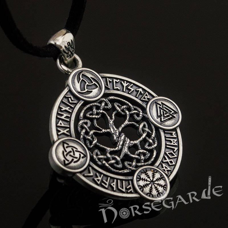 Handcrafted Rune Circle with Entwined Yggdrasil - Sterling Silver
