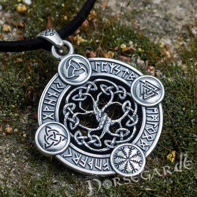 Handcrafted Rune Circle with Entwined Yggdrasil - Sterling Silver