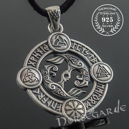Handcrafted Rune Circle with Ravens - Sterling Silver