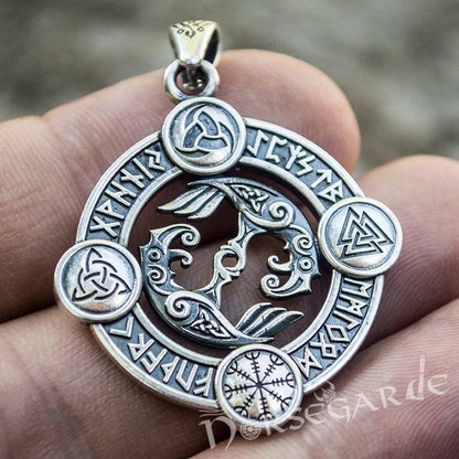 Handcrafted Rune Circle with Ravens - Sterling Silver