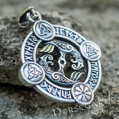 Handcrafted Rune Circle with Ravens - Sterling Silver