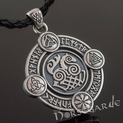 Handcrafted Rune Circle with Sleipnir - Sterling Silver