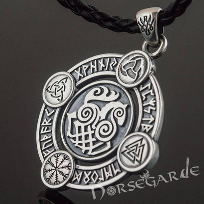 Handcrafted Rune Circle with Sleipnir - Sterling Silver