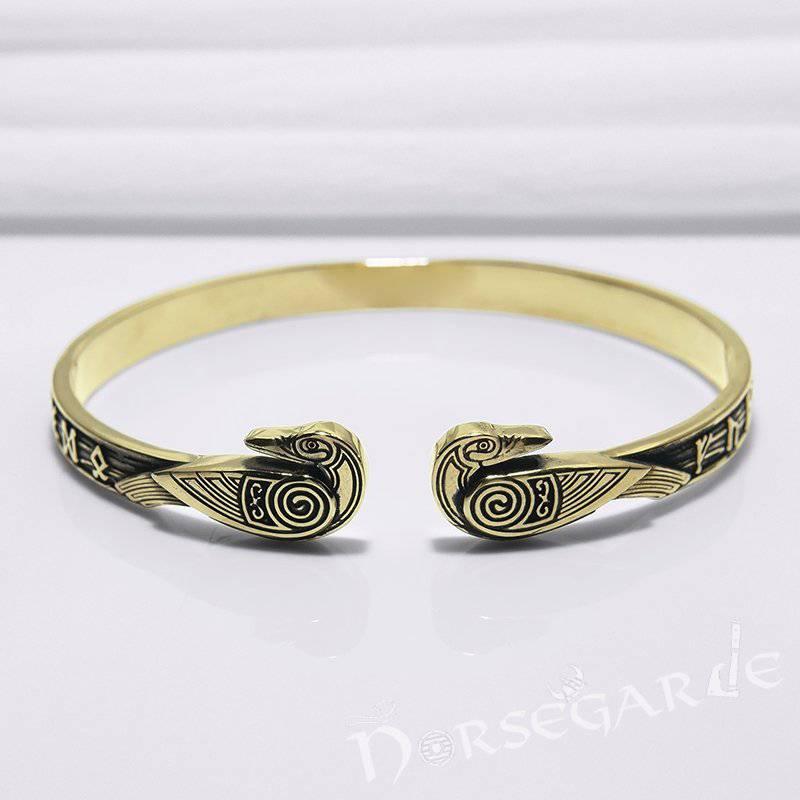 Handcrafted Runes and Ravens Arm Ring - Bronze