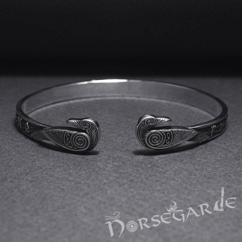 Handcrafted Runes and Ravens Arm Ring - Sterling Silver