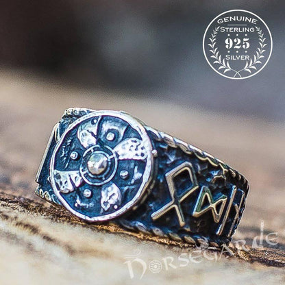 Handcrafted Runes and Shield Band - Sterling Silver