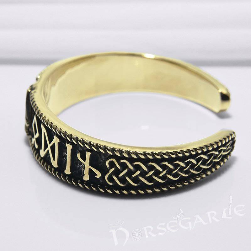 Handcrafted Runes and Valknut Arm Ring - Bronze
