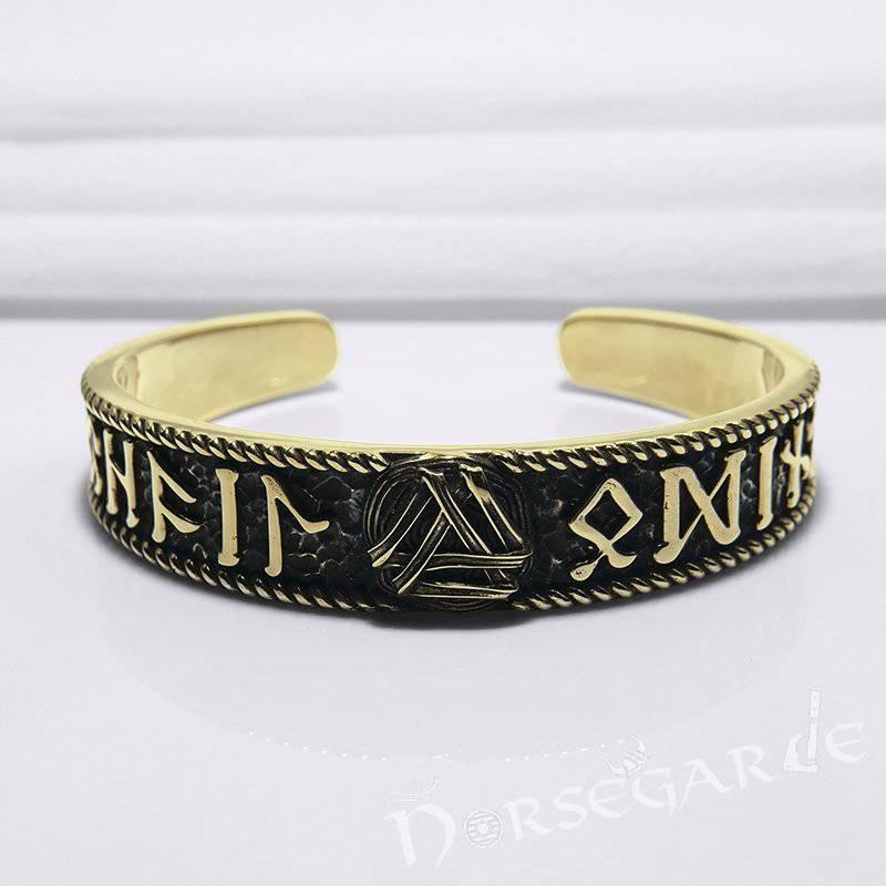 Handcrafted Runes and Valknut Arm Ring - Bronze