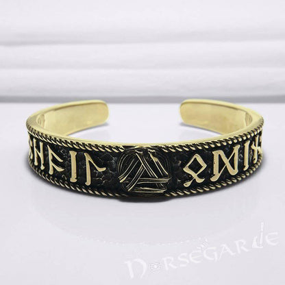 Handcrafted Runes and Valknut Arm Ring - Bronze