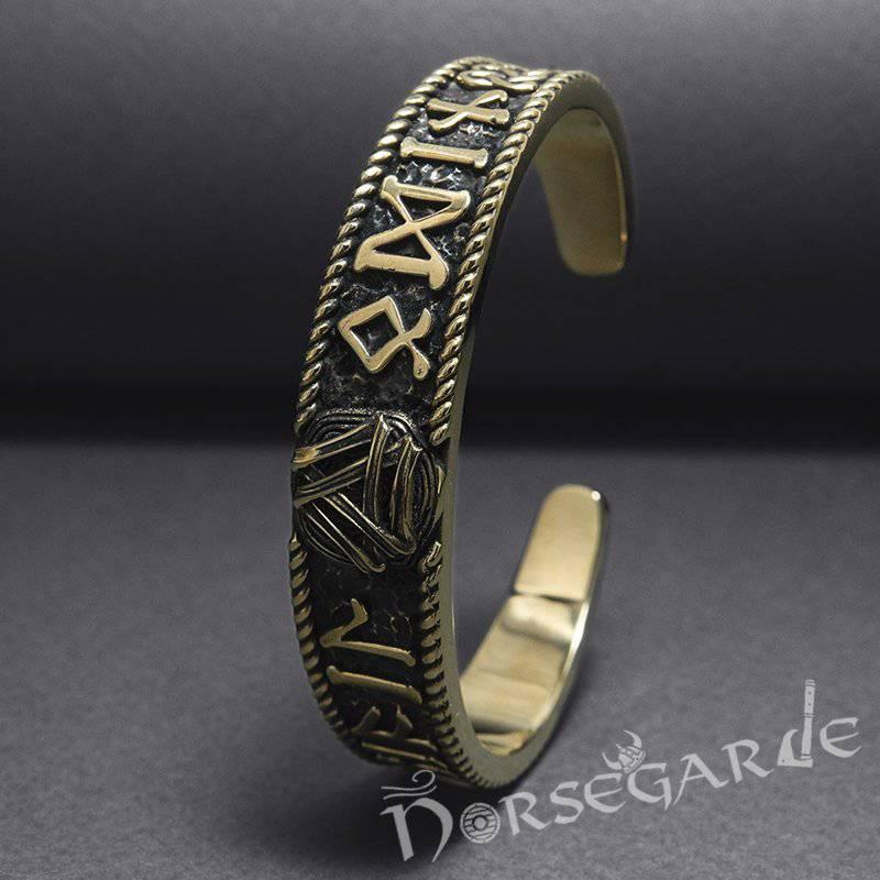 Handcrafted Runes and Valknut Arm Ring - Bronze