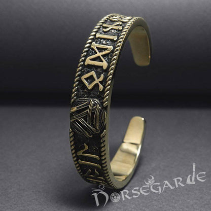 Handcrafted Runes and Valknut Arm Ring - Bronze