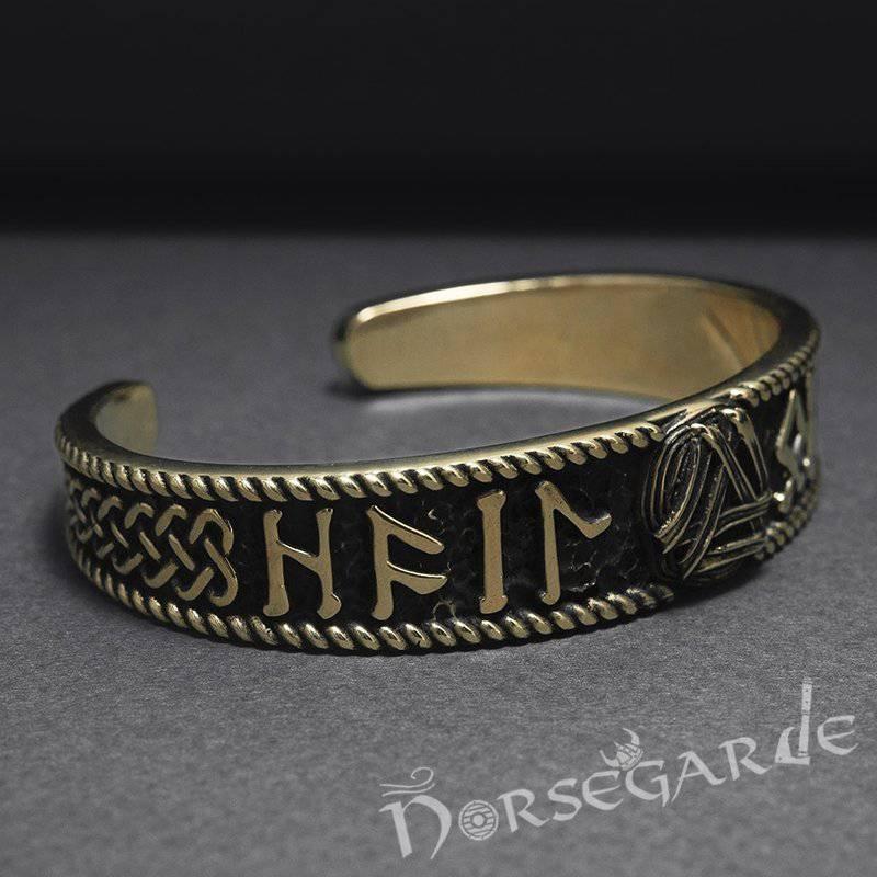 Handcrafted Runes and Valknut Arm Ring - Bronze