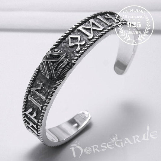Handcrafted Runes and Valknut Arm Ring - Sterling Silver