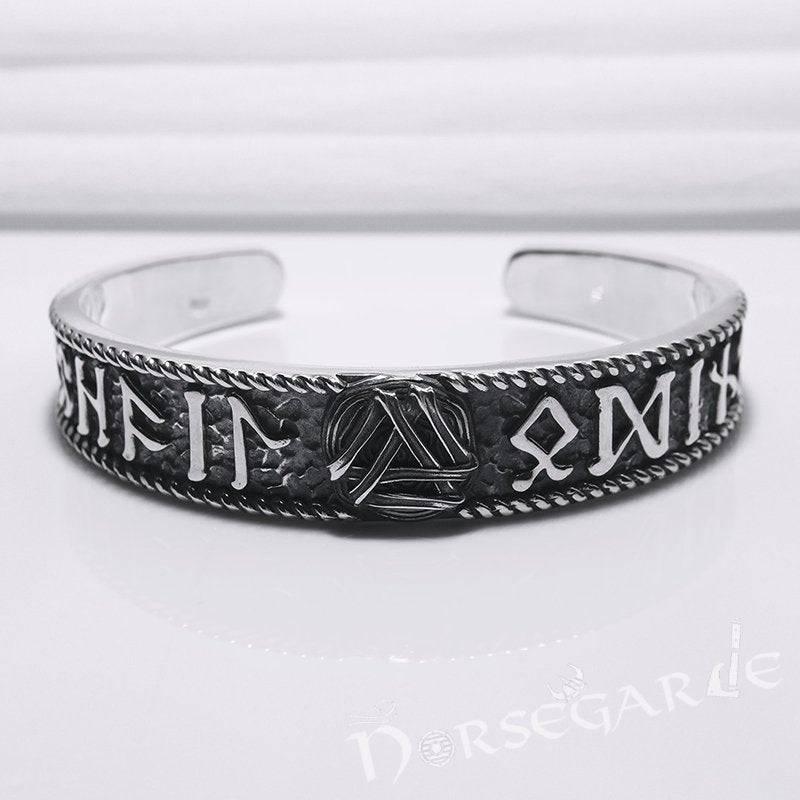 Handcrafted Runes and Valknut Arm Ring - Sterling Silver