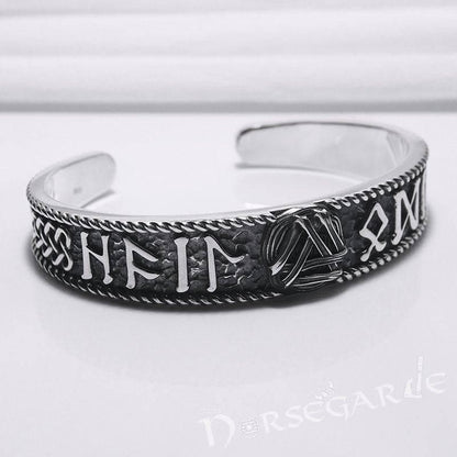 Handcrafted Runes and Valknut Arm Ring - Sterling Silver