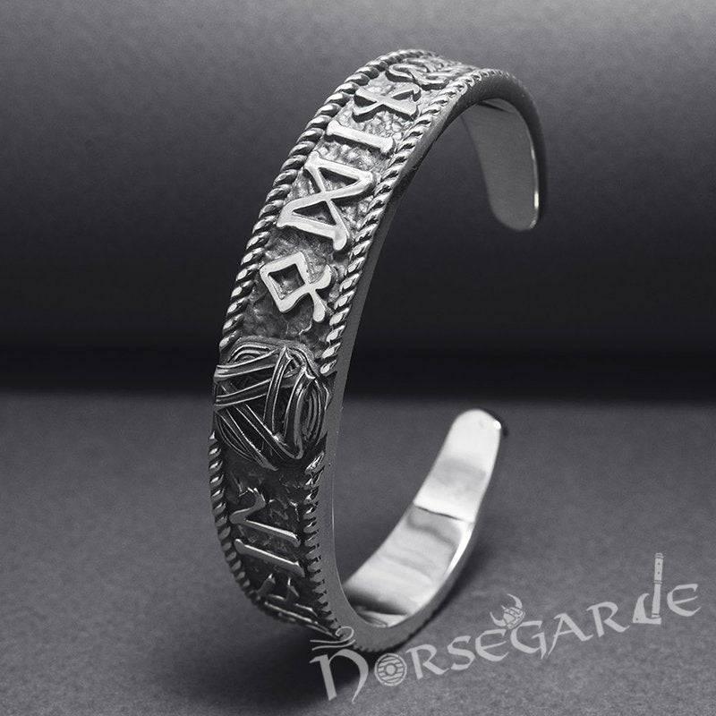 Handcrafted Runes and Valknut Arm Ring - Sterling Silver