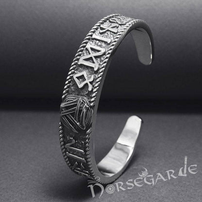 Handcrafted Runes and Valknut Arm Ring - Sterling Silver